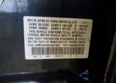 2012 Honda Fit from USA, damaged, VIN JHMGE8H36CS007023